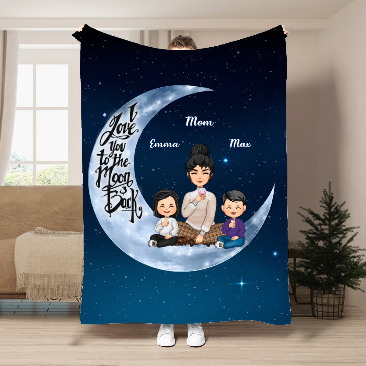 Mother - I Love You To The Moon And Back - Personalized Blanket (M2) - Makezbright Gifts