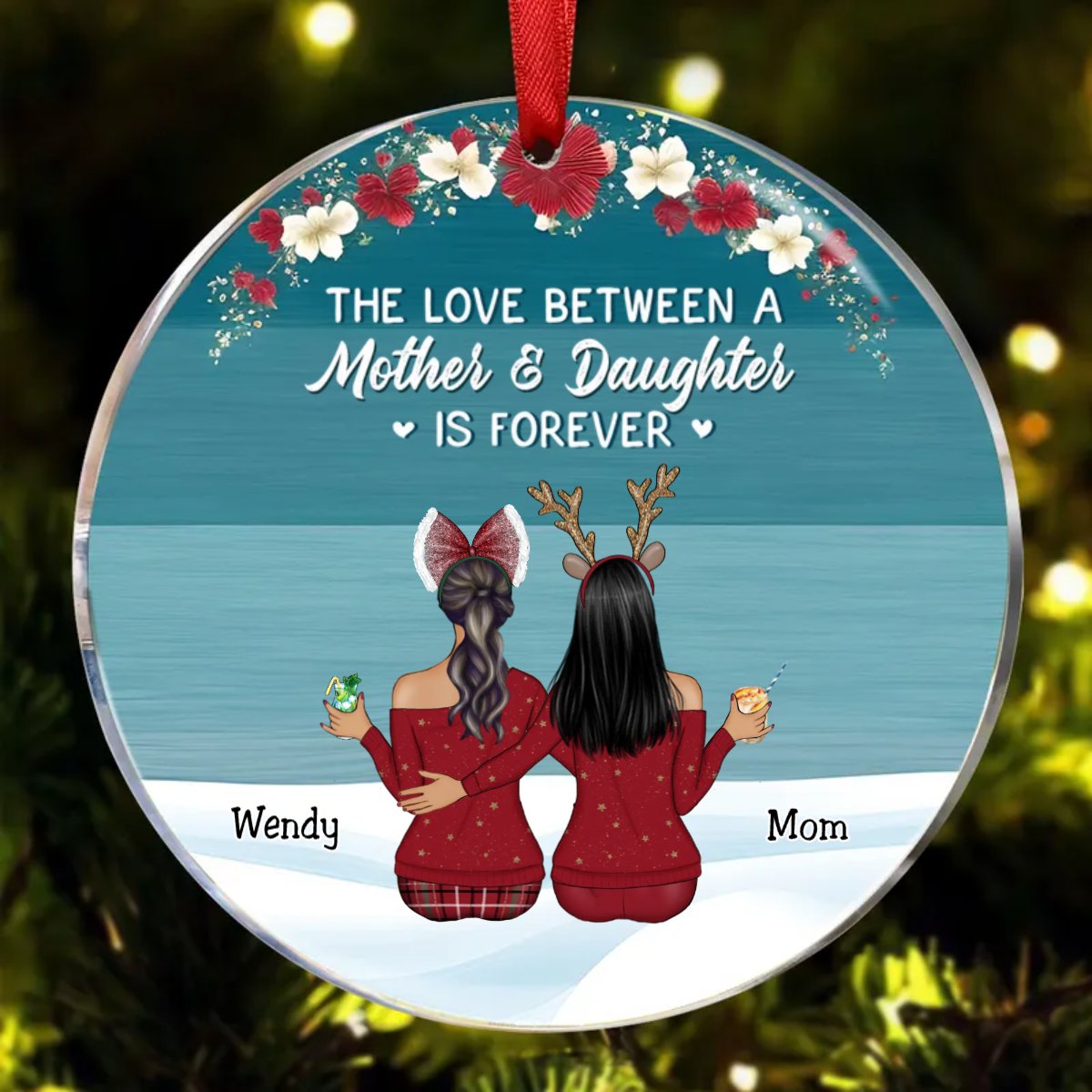 Mother - The Love Between A Mother And Daughter Is Forever - Personalized Circle Ornament (AA) - Makezbright Gifts