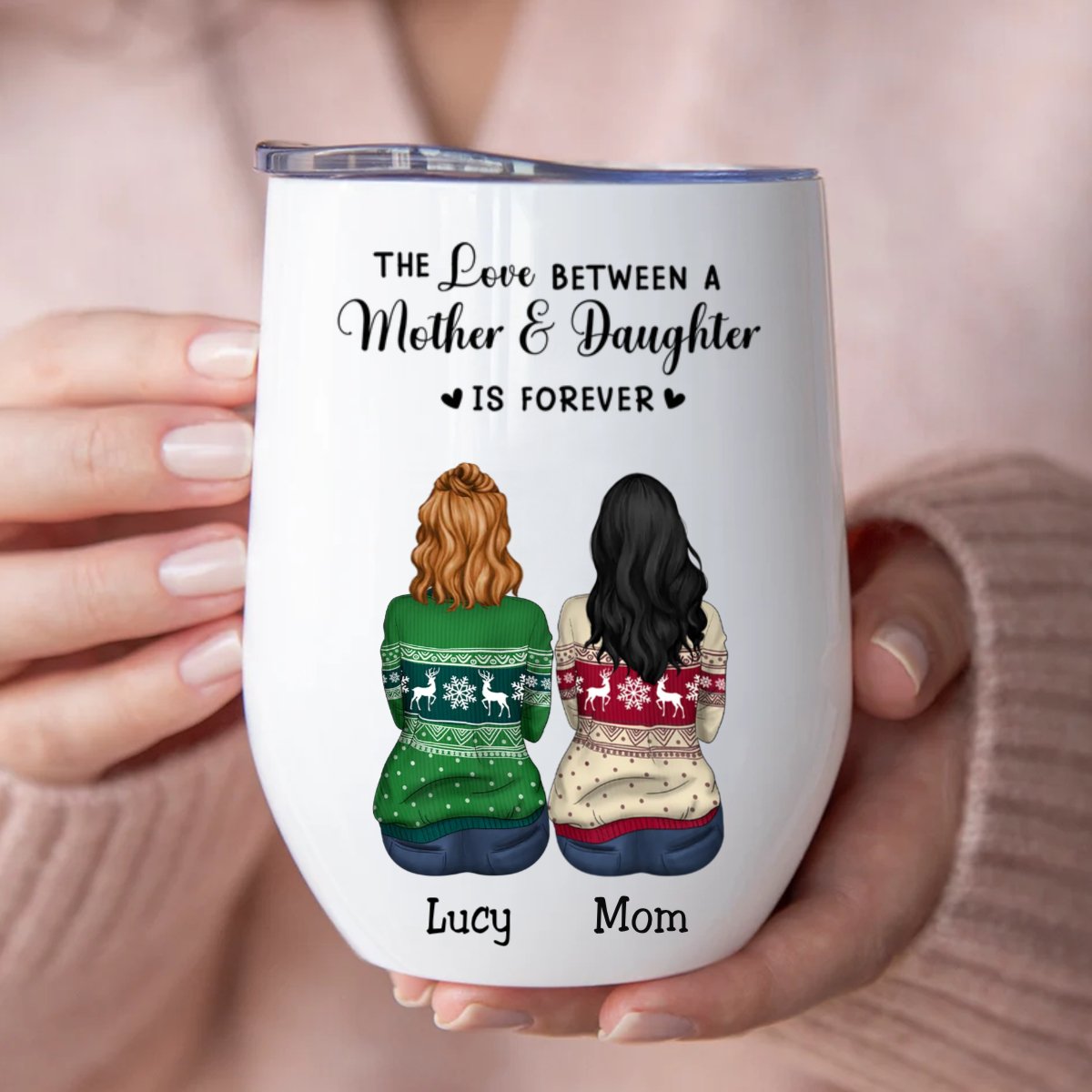 Mother - The Love Between A Mother And Daughters Is Forever - Personalized Wine Tumbler (QH) - Makezbright Gifts