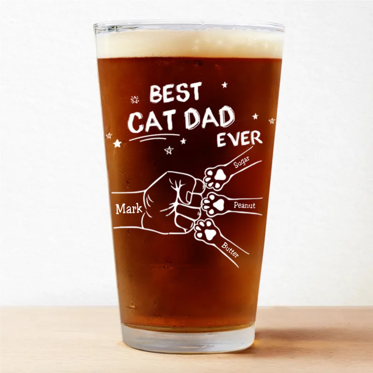 Pet Lovers - Best Dog Dad Ever Hand Punch - Personalized Pint Glass (TB) - Makezbright Gifts