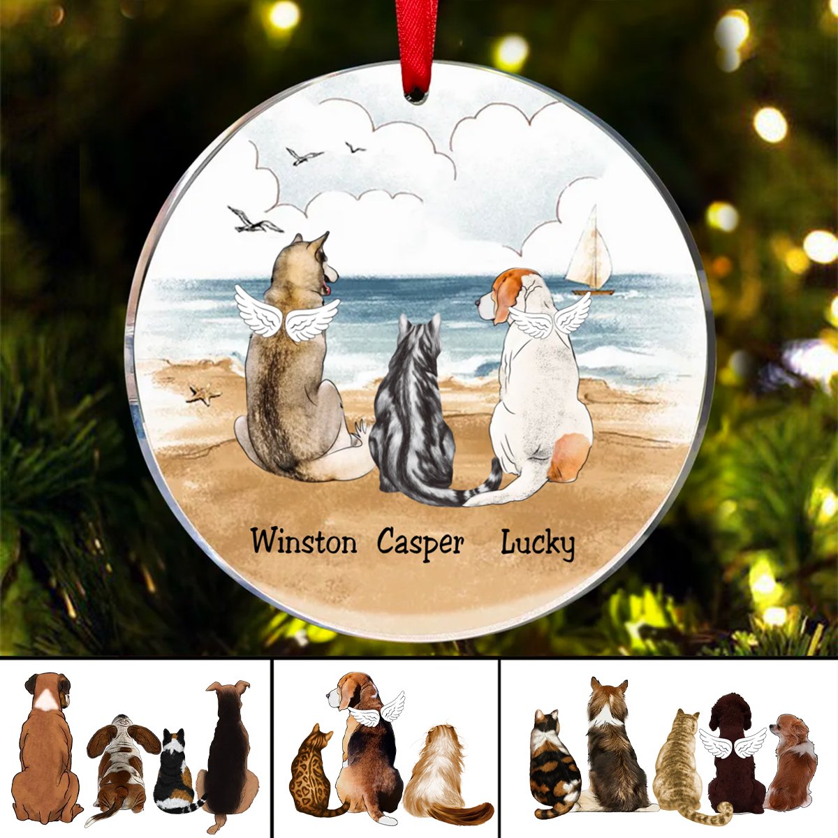 Pet Lovers - Dog Cat Beach - Personalized Acrylic Ornament - Makezbright Gifts