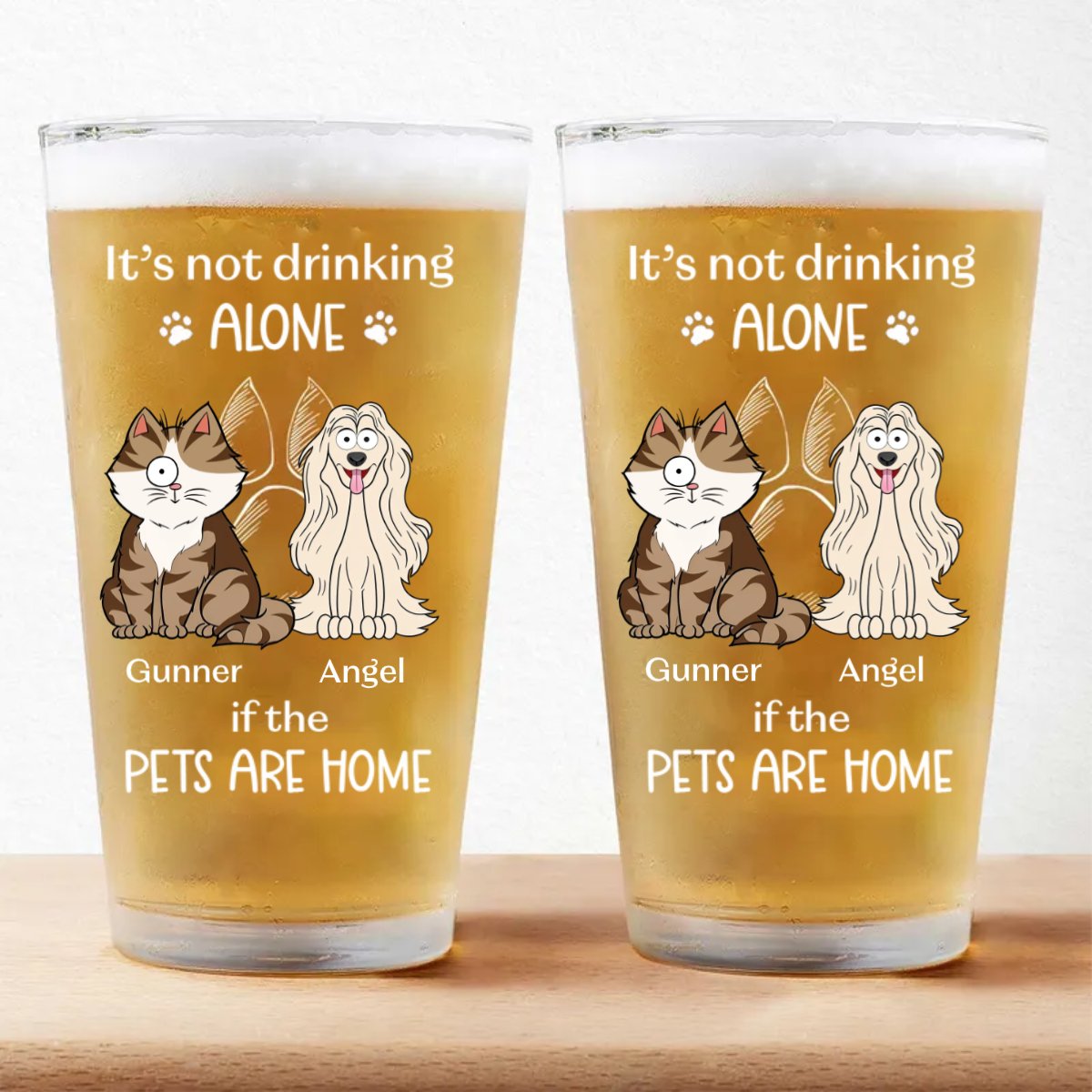 Pet Lovers - It's Not Drinking Alone If The Cats Are Home - Personalized Beer Glass - Makezbright Gifts