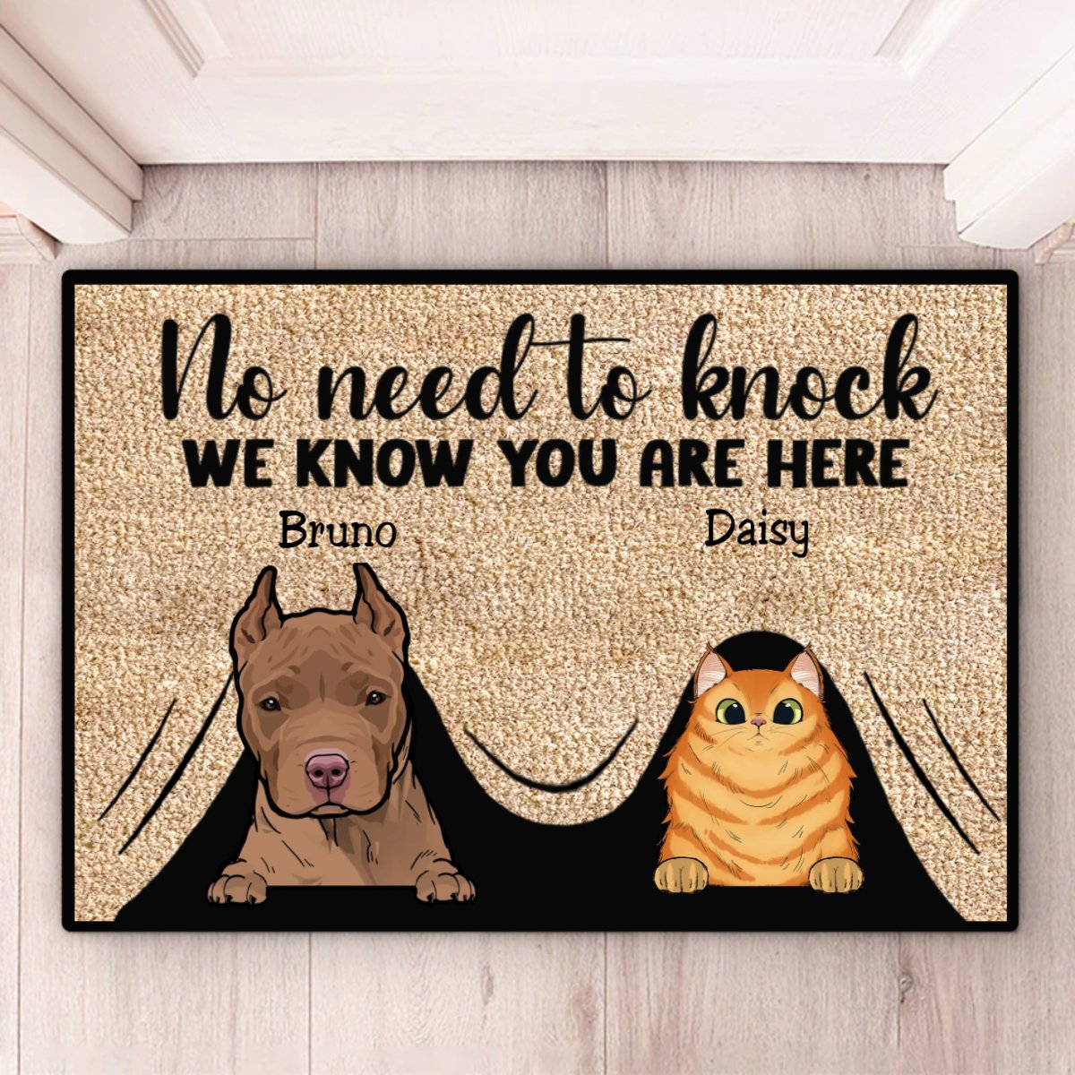 Pet Lovers - No Need To Knock We Know You're Here - Personalized Doormat - Makezbright Gifts