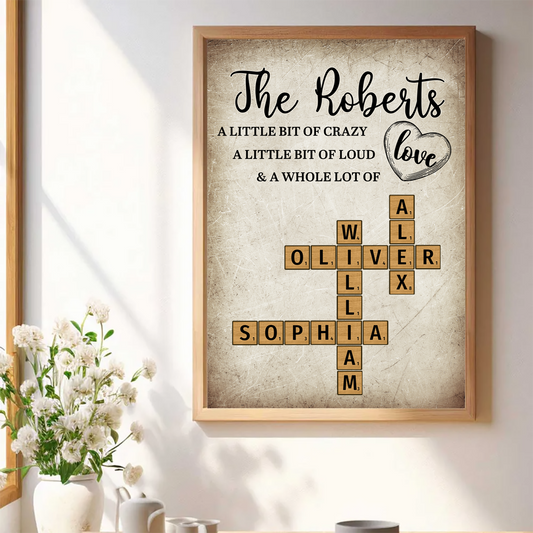 Family Whole Lot Of Love Heart Crossword Art Puzzle Create A Moment Treasured Forever Personalized Poster