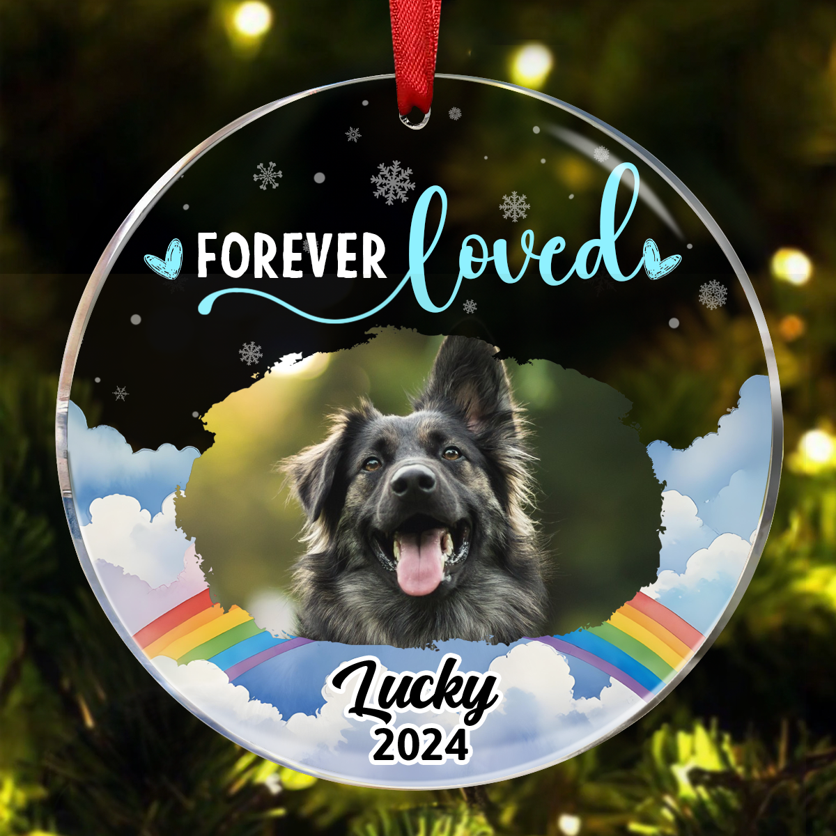 Custom Photo Forever Loved Pet Memorial - Personalized Circle Acrylic Ornament