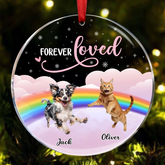 Custom Photo Forever Loved Ver 2 Pet Memorial - Personalized Circle Acrylic Ornament