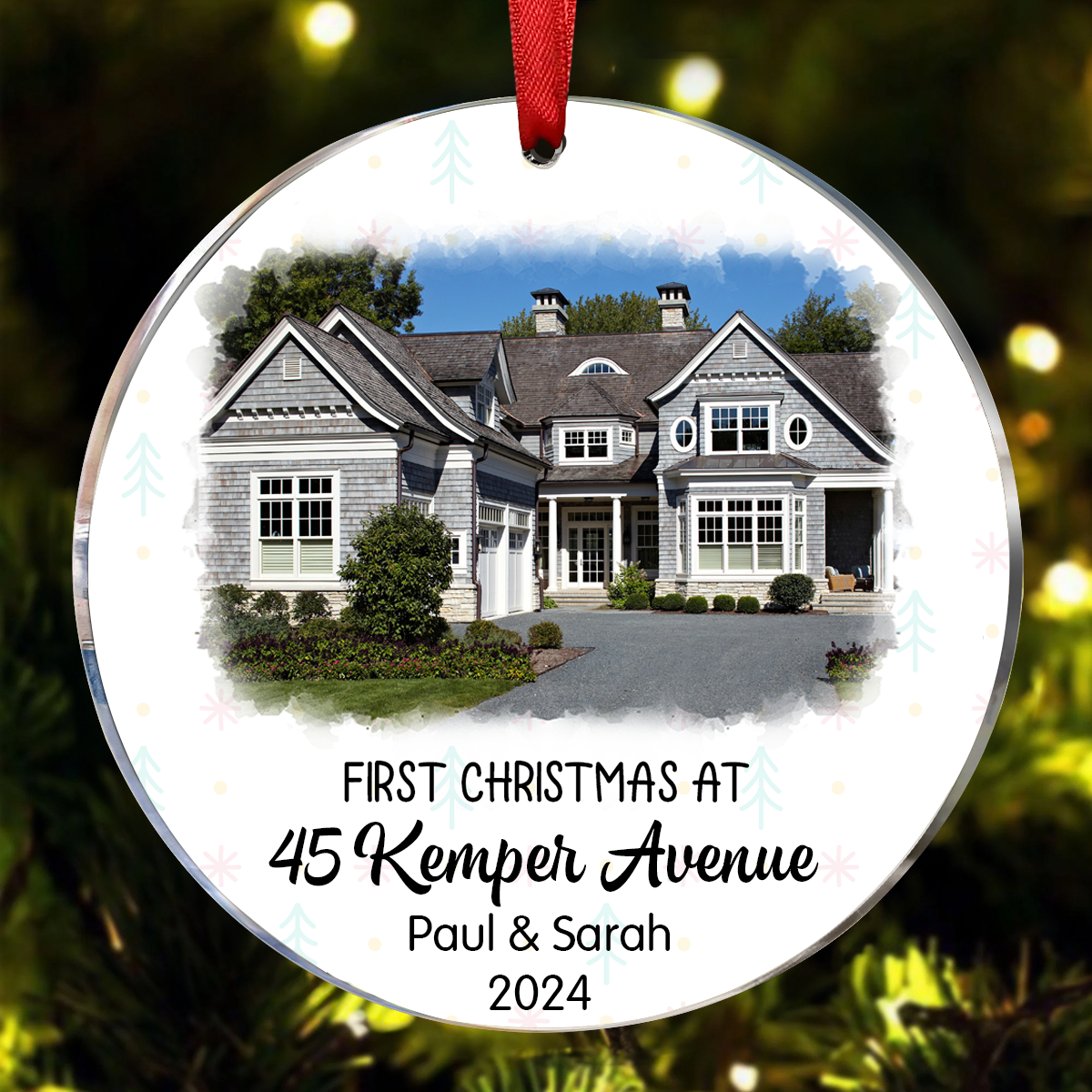 Custom Photo First Christmas At New Home Couple Family - Personalized Circle Ornament