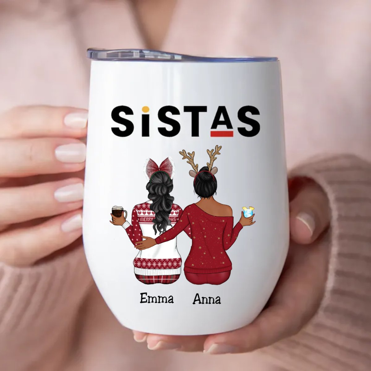 Sisters - Sistas - Personalized Wine Tumbler - Makezbright Gifts