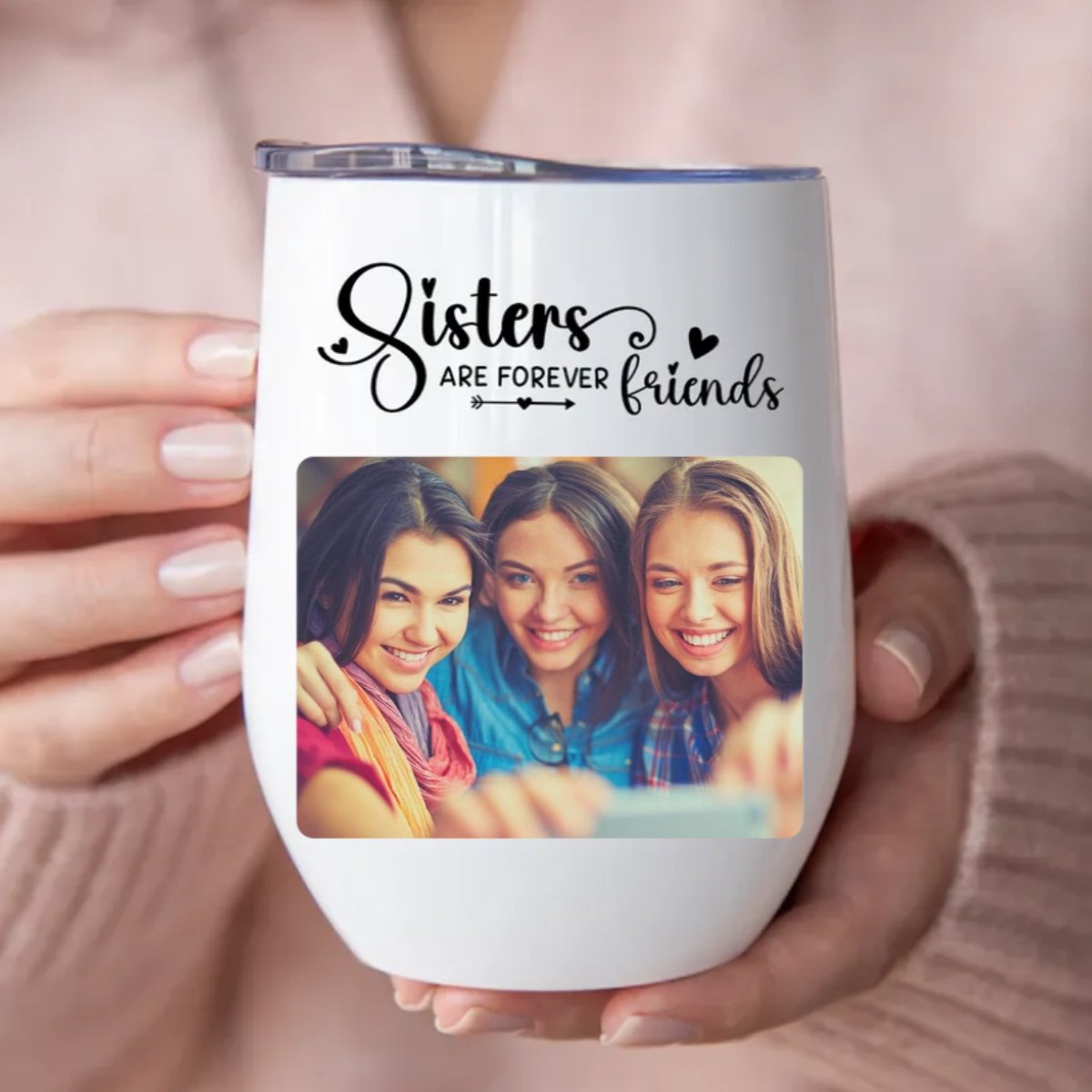 Sisters - Sisters Are Forever Friends - Personalized Wine Tumbler (LH) - Makezbright Gifts