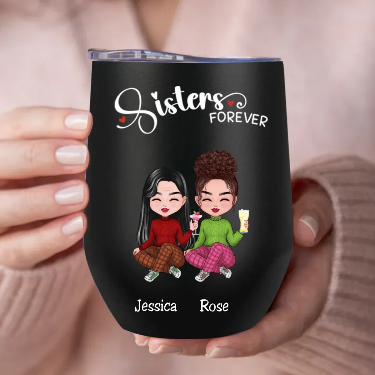 Sisters - Sisters Forever - Personalized Wine Tumbler - Makezbright Gifts