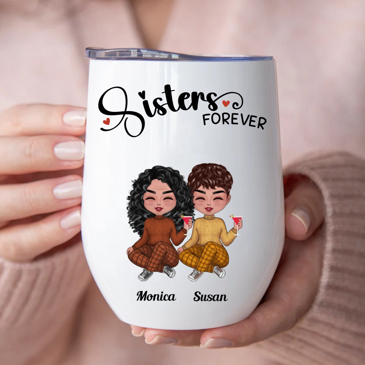 Sisters - Sisters Forever - Personalized Wine Tumbler (L) - Makezbright Gifts