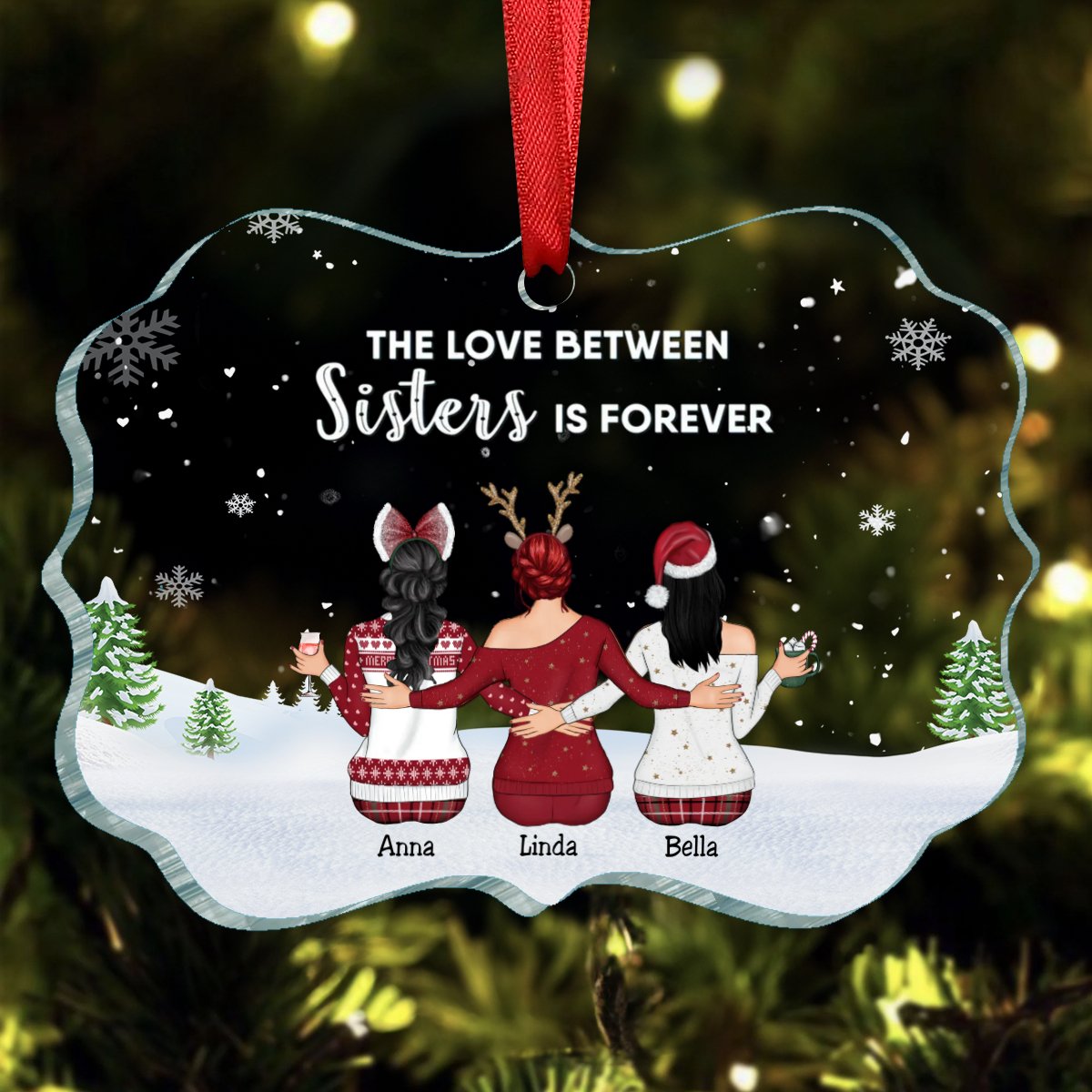 Sisters - The Love Between Sisters Is Forever - Personalized Acrylic Ornament - Makezbright Gifts