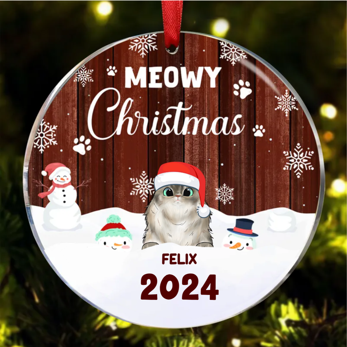 Meowy Christmas - Christmas Gift For Cat Lovers - Personalized Custom Circle Ceramic Ornament