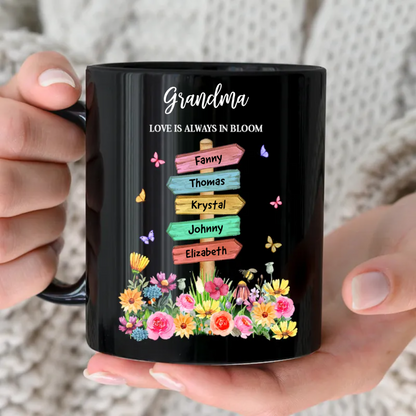 Grandma - Grandma Mom's Garden Butterflies, Where Love Grows - Personalized Black Mug