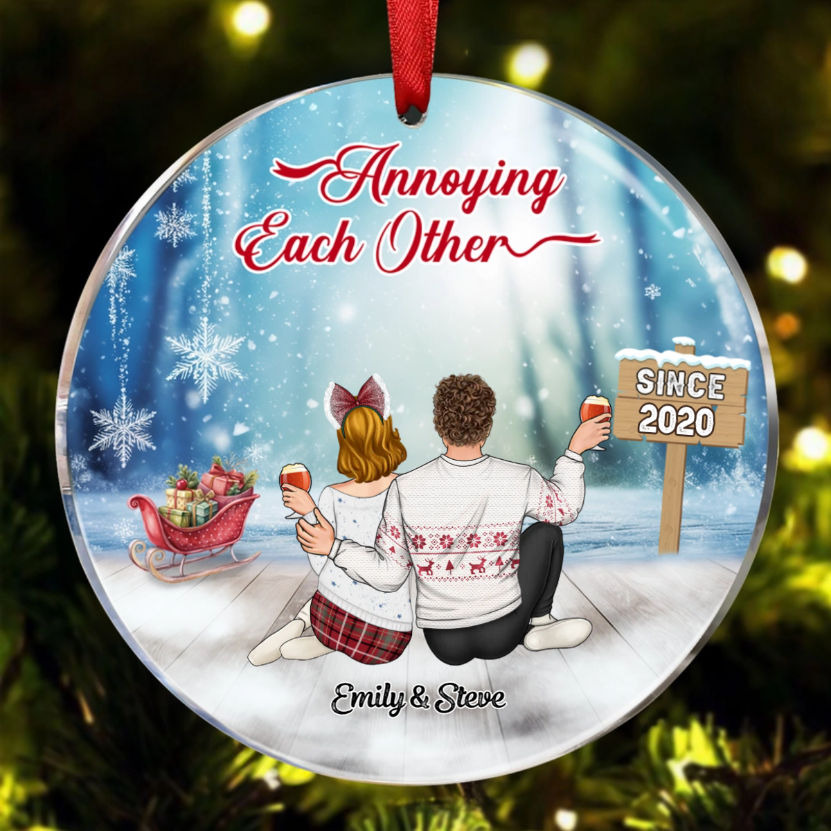 Christmas Family Couple Annoying Each Other Since - Personalized Custom Circle Acrylic Ornament