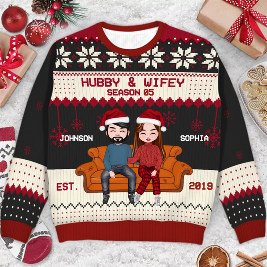 Christmas Couple Hubby & Wifey Season - Gift For Couples - Personalized Unisex Ugly Sweater