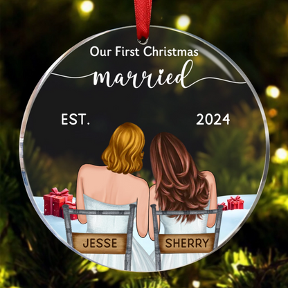 Our First Christmas Married Couples - Personalized Circle Ornament