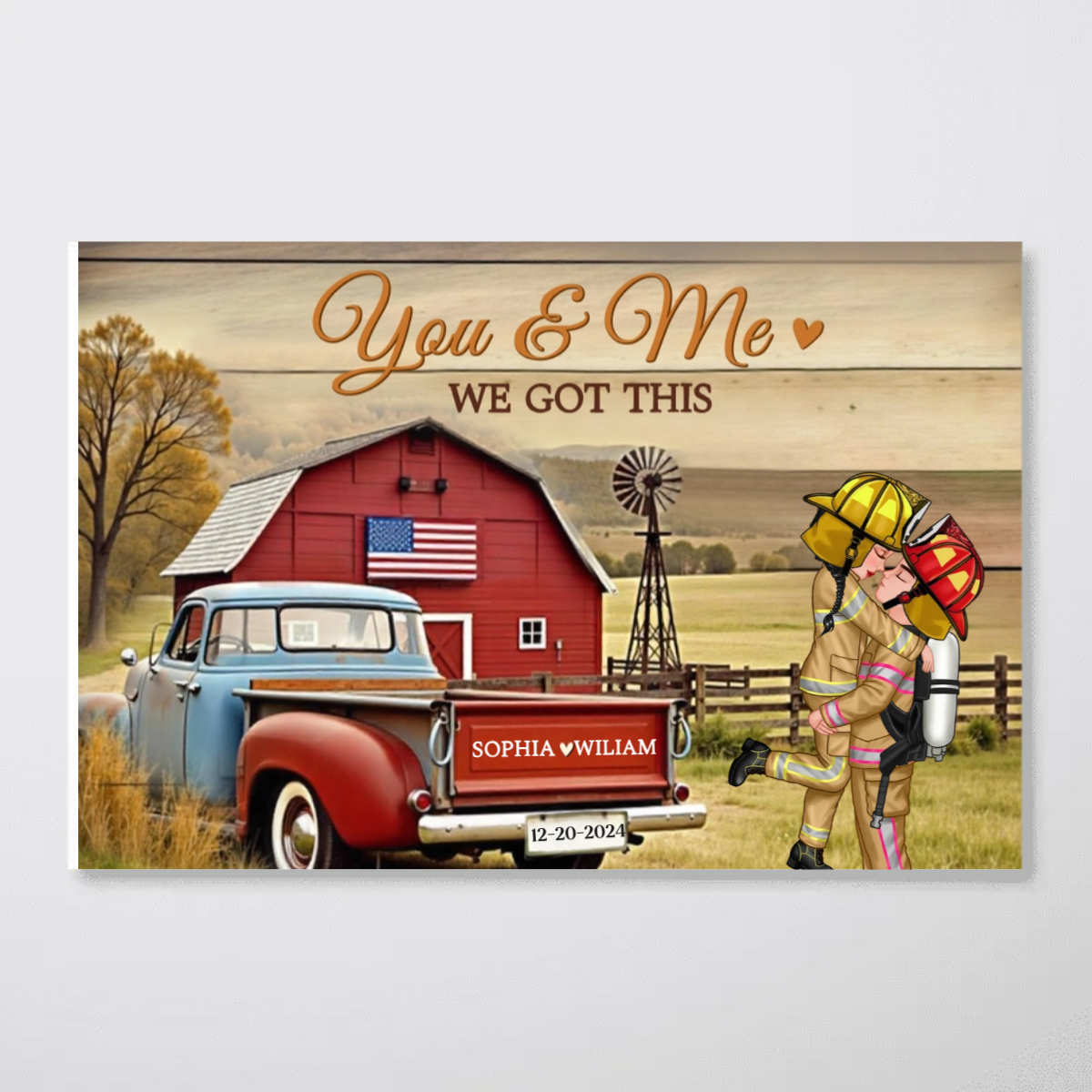 Hero Couple Vintage Truck Farmhouse Personalized Poster, Anniversary Valentine's Day Gift For Him, Her, Husband, Wife