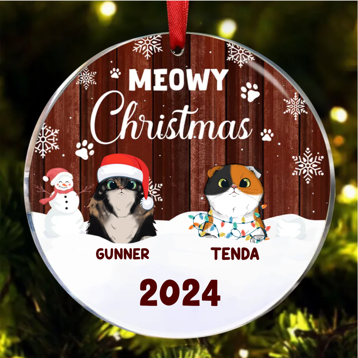 Meowy Christmas - Christmas Gift For Cat Lovers - Personalized Custom Circle Ceramic Ornament