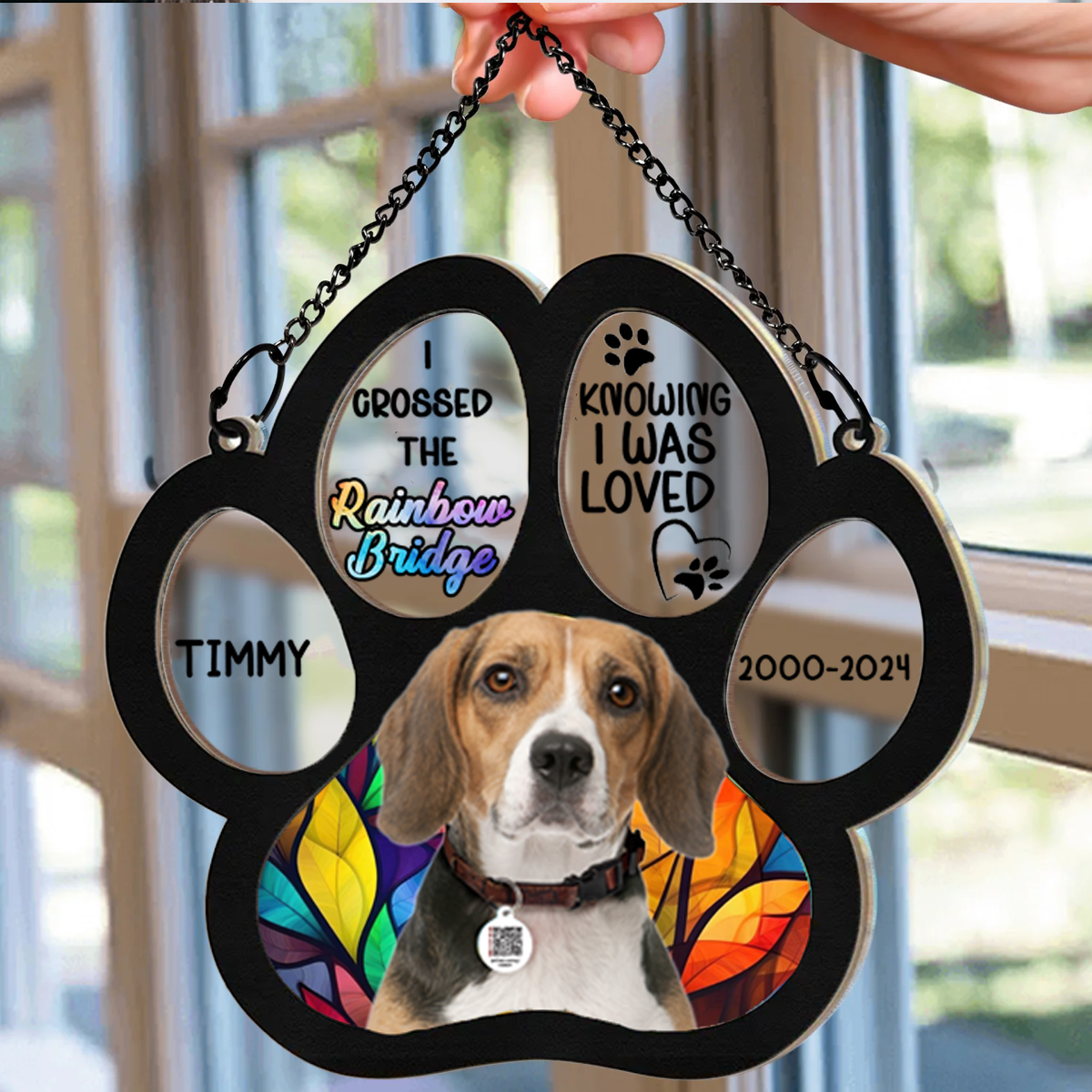 Custom Photo I Crossed The Rainbow Bridge Knowing I Was Loved - Personalized Window Hanging Suncatcher Ornament