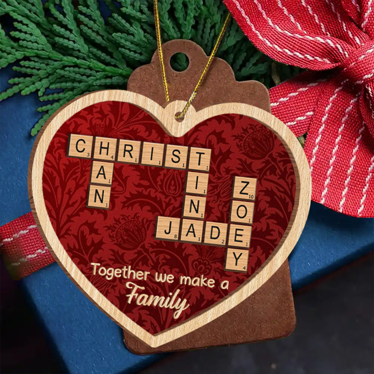 Together We Make A Family Crossword Puzzle Art Personalized Wooden Ornament, Christmas Gift For Husband Daughter Son