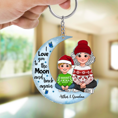 Love To The Moon And Back Christmas Gift For Grandchildren Personalized Acrylic Keychain