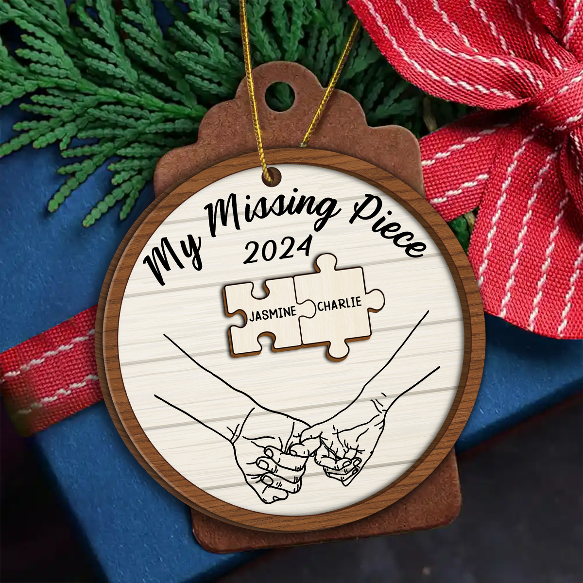 My Missing Piece Christmas Couple Holding Hands - Personalized Wooden Ornament