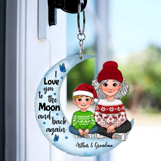 Love To The Moon And Back Christmas Gift For Grandchildren Personalized Acrylic Keychain