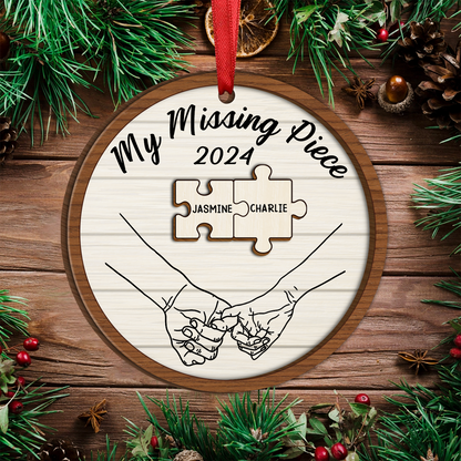 My Missing Piece Christmas Couple Holding Hands - Personalized Wooden Ornament