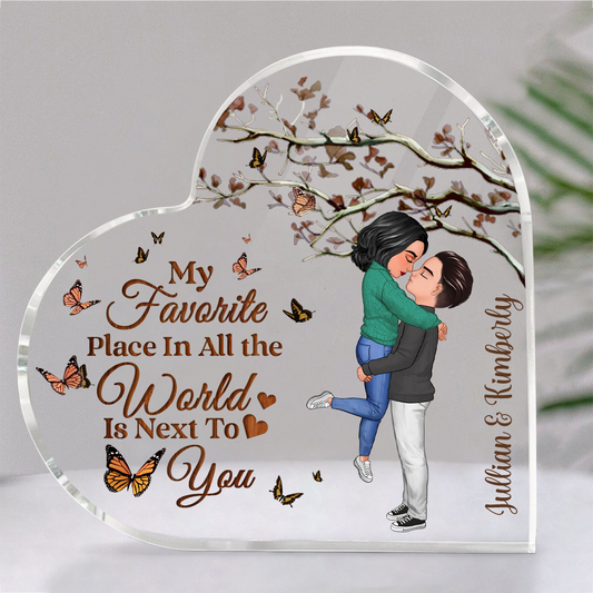 Couple My Favorite Place In All The World - Personalized Heart Shaped Acrylic Plaque