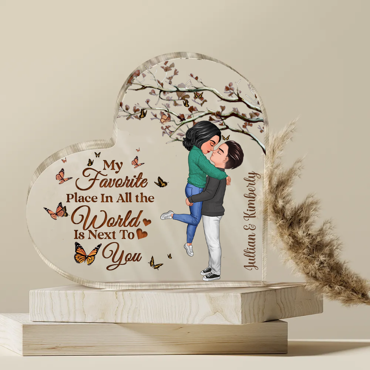 Couple My Favorite Place In All The World - Personalized Heart Shaped Acrylic Plaque