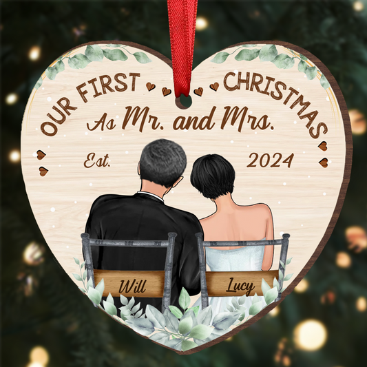 Our First Christmas Married Couples - Personalized Custom Shaped Wooden Ornament