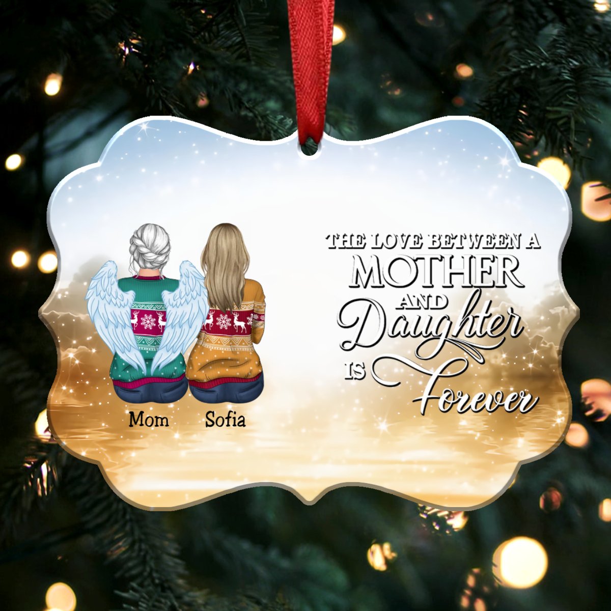 The Love Between A Mother And Daughter Is Forever - Personalized Christmas Ornament (yellow) - Makezbright Gifts