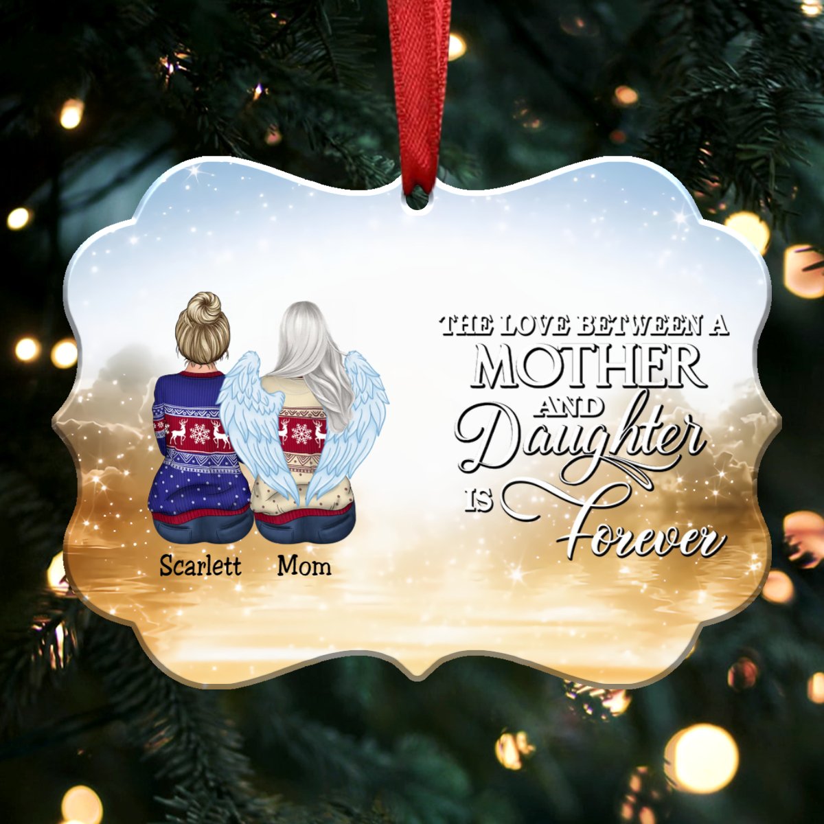 The Love Between A Mother And Daughter Is Forever - Personalized Christmas Ornament (yellow) - Makezbright Gifts