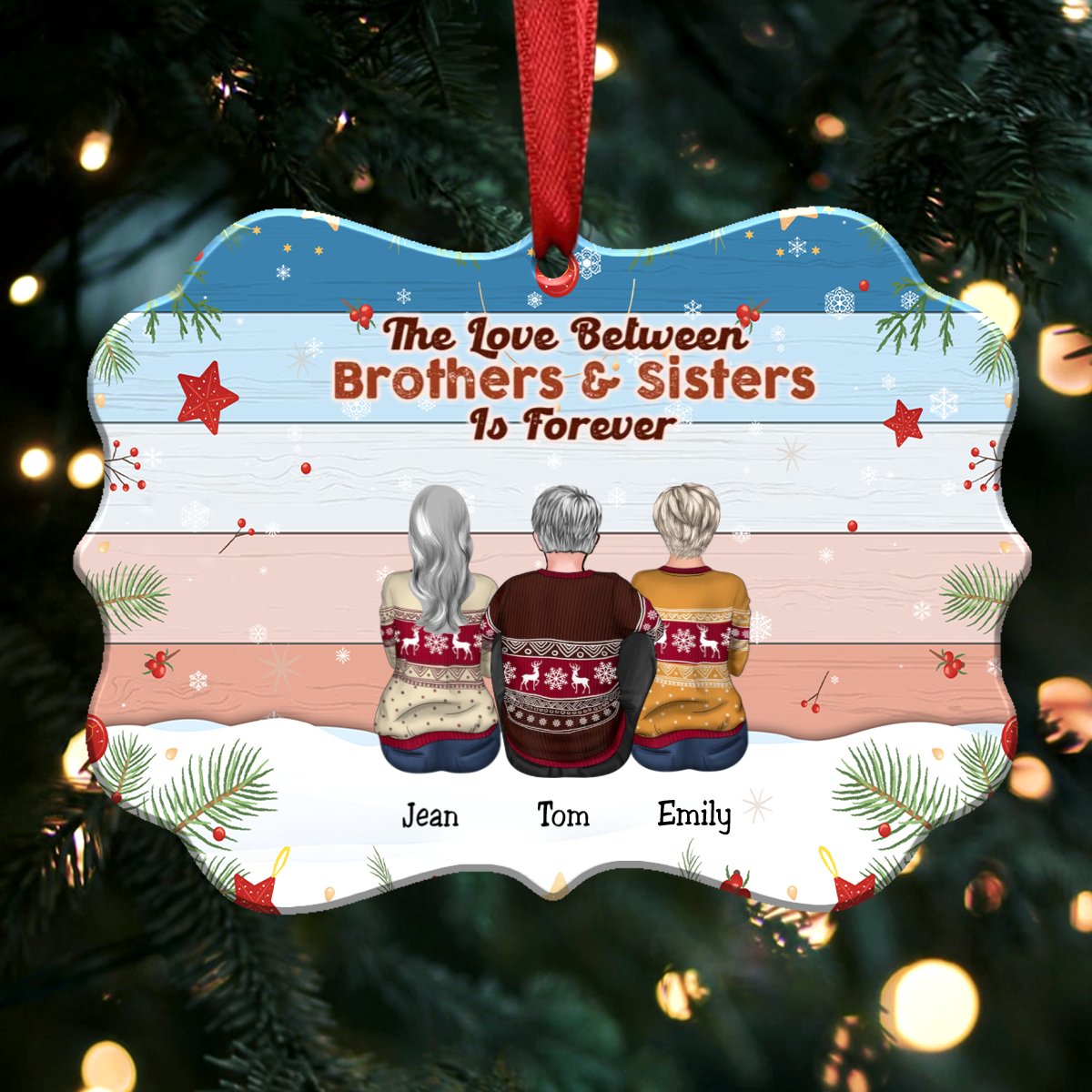 The Love Between Brothers & Sisters Is Forever - Personalized Christmas Ornament (Pastel) - Makezbright Gifts