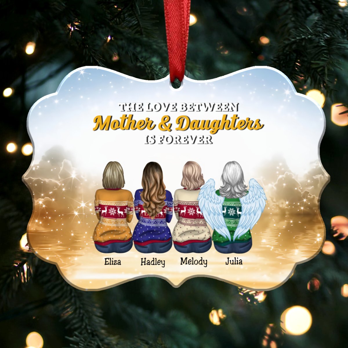 The Love Between Mother & Daughters Is Forever - Personalized Christmas Ornament (Yellow) - Makezbright Gifts